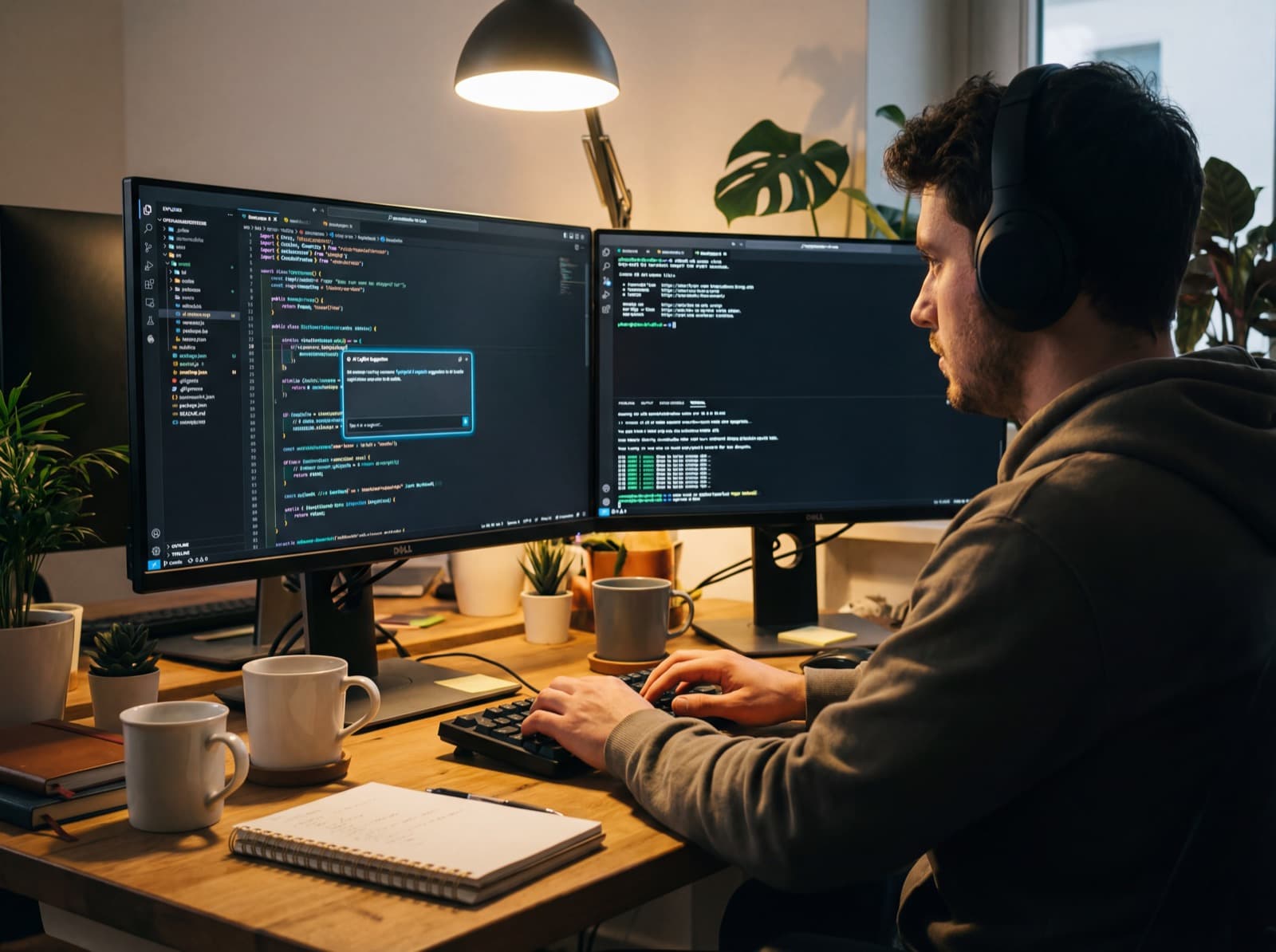 Developer working with an AI coding assistant